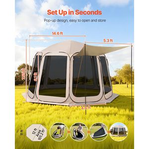 Tente Pop-Up avec Moustiquaire 12 x 11 pieds pour 10-12 Personnes, Auvent Portable avec Sac de Transport, Tente Pop-Up pour 10-12 Personnes - Product Image 2