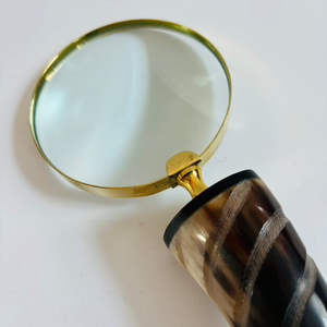 Loupe vintage en métal avec poignée en corne de bœuf, loupe de lecture antique à main, décoration de bibliothèque steampunk, cadeau de collection - Product Image 4