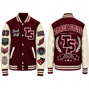 <b>Track</b> Stuff Custom <b>Mens</b> Varsity Letterman <b>Jacket</b> Wool Cotton Stand Collar Custom Embroidered Logo Front Streetwear Winter - Product Image 5