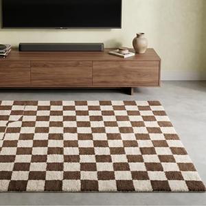 Alfombra Moderna a Cuadros Marrón y Marfil, Alfombra Geométrica con Diseño a Cuadros, Hecha a Mano, para Decoración de Sala de Estar y Dormitorio - Product Image 6