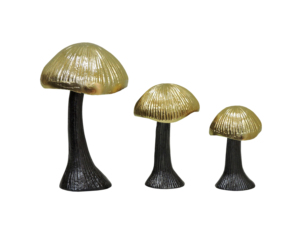 Juego de 3 Esculturas de Hongos de Aluminio Dorado y Negro, Estatuas Metálicas Modernas de Hongos para Decoración de Estantes de Hogar u Oficina de Lujo - Product Image 2