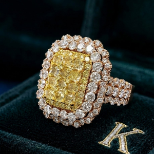Unique Beautiful Bling Guaranteed Natural 18k Rose Gold Vintage Intense Yellow Diamond Pave Setting Engagement Ring Wedding - Product Image 1