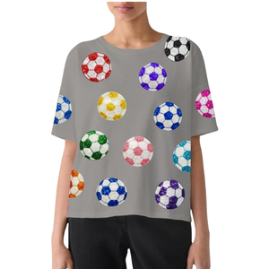 T-shirts de football personnalisés en coton 100% respirant, amples, avec broderie de sequins, pour l'été, prêts à être expédiés en gros, grandes tailles - Product Image 5