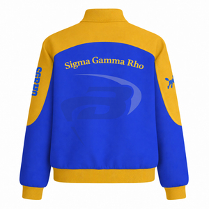 เสื้อแจ็คเก็ตผ้าฝ้ายทวิลล์ทรงนักแข่ง สไตล์ Sigma Gamma Rho SGR สำหรับชมรมนักศึกษาหญิง  แบบคอตั้ง สีบล็อก - Product Image 2