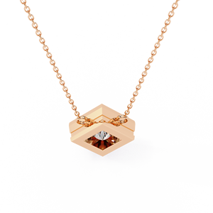 Collier pendentif solitaire minimaliste ethnique en or 14 carats avec diamant de laboratoire taille princesse serti clos, 201 ct, pour soirée - Product Image 5