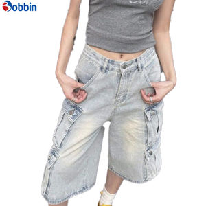 Shorts streetwear BOBBIN INDUSTRIES pour femmes, style vintage, été, denim délavé, multi-poches, jeans, pantalons courts pour femmes - Product Image 3