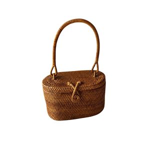 BEST SELLER BLUE <b>LOTUS</b> Eco Friendly Rattan Bag | Natural Woven Clutch Purse Zipper Closure Durable PVC Lining for Summer Resort - Product Image 1
