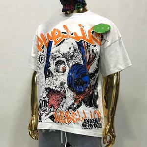 T-shirt surdimensionné en coton épais personnalisé, imprimé graphique vintage crâne, streetwear hip-hop, coupe ample, blanc, pour homme, haute qualité - Product Image 2