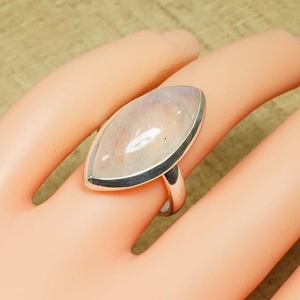 Natural White Rainbow Moonstone <b>Ring</b> 925 Sterling Silver Marquise Gemstone Handmade Bohemian <b>Statement</b> <b>Ring</b> Anniversary Birthday - Product Image 4