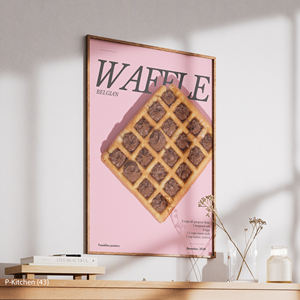Poster Moderne en Toile pour Café : Illustration de Petit-Déjeuner Sucré avec Gaufres Belges et Garniture au Chocolat – Décoration Murale pour Cuisine et Café - Product Image 1