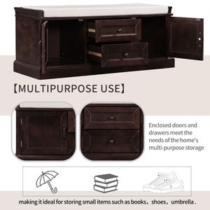 Living Room Storage Bench with 2 Drawers and 2 Cabinets Entryway Shoe Bench with Removable Cushion - Product Image 6