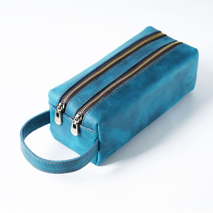 Trousse de Toilette en Cuir Crazy Horse à Double Fermeture Éclair pour Hommes et Femmes - Product Image 2