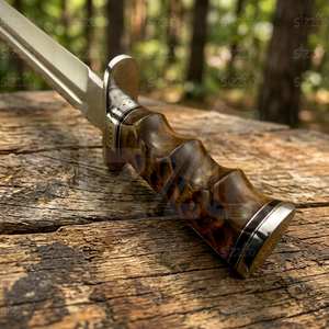 OEM Handmade D2 Steel Bowie Hunting Knife <b>Mirror</b> Polished <b>Clip</b> Point Blade Burl Wood Handle Steel Guard Leather Sheath 3-Year - Product Image 5