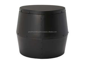 Taburete Moderno de Metal Negro con Detalles de Tambor y Mesa de Centro Redonda Decorativa - Estructura de Madera de Mango para Sala de Estar, Dormitorio, Comedor, Decoración del Hogar - Product Image 3