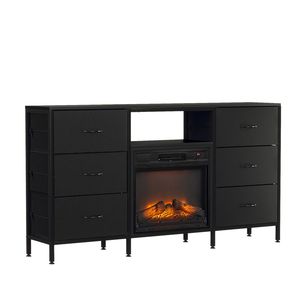 Mobile TV Industriale in Ferro e Legno da 18 Pollici con Luci RGB, 6 Cassetti in Tessuto e Console Multimediale Nera Goffrata Stile Rustico - Product Image 2
