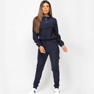 Veste tailleur pour femmes, 2 pièces, vêtement de sport avec poche avant, tendance, pour joggeurs, tenue de fitness, survêtement - Product Image 1