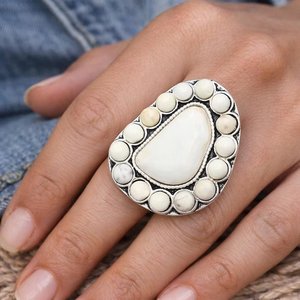 White Turquoise <b>Adjustable</b> Statement <b>Ring</b> Handmade Western Boho Gemstone Jewelry for Women Gift - Product Image 4