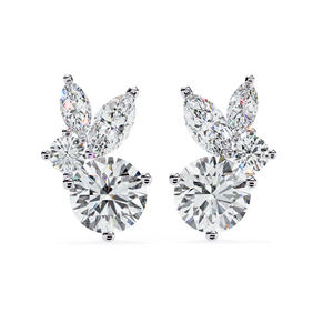 Pendientes de Diamantes de Moissanita con Piedras de Corte Marquesa, Pendientes de Moissanita de Corte Redondo para Mujer, Plata de Ley 925 - Product Image 1