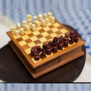 Handcrafted <b>Wooden</b> <b>Chess</b> <b>Set</b> With Storage Drawer And Carved Pieces Elegant Compact Board Game For Strategy Enthusiasts & Fun - Product Image 1