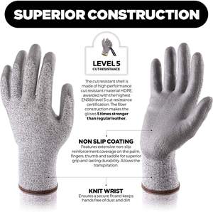 Gants de sécurité HPPE en polyester et fibre de verre avec revêtement PU sur la paume, résistants aux coupures A3 A4, pour la manutention de précision et l'assemblage, fabriqués au Vietnam - Product Image 5