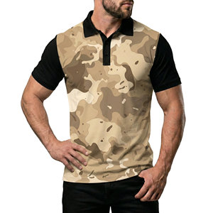 เสื้อโปโลลายพรางผู้ชายแบบขายส่ง ปรับแต่งได้ด้วยเทคนิค Sublimation แขนเสื้อตัดกันลายพราง พิมพ์ลายถัก เสื้อโปโลสำหรับออกกำลังกายสำหรับผู้ชาย - Product Image 1