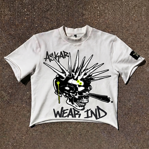 เสื้อยืดครอปพิมพ์ลายโอเวอร์ไซส์ แขนสั้น ระบายอากาศได้ดี ผลิตจากผ้าฝ้ายออร์แกนิคที่ยั่งยืน แฟชั่นแนวสตรีทสไตล์คนเมือง - Product Image 1