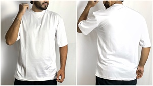 T-shirt pour homme en coton 100% à épaules tombantes, 180 grammes, style décontracté chic, impression de logo sur le devant, tissu tricoté, sérigraphie - Product Image 6