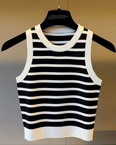 เสื้อกล้ามมีสายคาดลายทางแฟชั่นเสื้อชั้นฐานสำหรับผู้หญิงผ้าใยน้ำแข็งและเสื้อกั๊กลายทางอเนกประสงค์เสื้อผ้าชั้นนอกที่ทันสมัย - Product Image 1