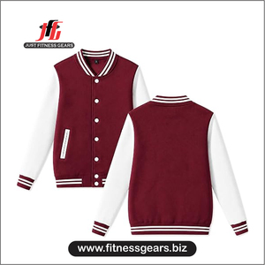 JUST FITNESS GEARS Men's Custom <b>Varsity</b> <b>Jacket</b> <b>Red</b> <b>Black</b> Front Embroidery Stand Casual Winter Wear Eco-Friendly 100% Polyester - Product Image 4