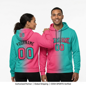 Sweat à capuche personnalisé avec nom et numéro, dégradé aqua rose noir, imprimé 3D, en polaire, style streetwear, sport, avec poche - Product Image 1