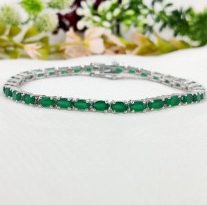 Green Onyx Stone Bracelet 925 Sterling Silver Green Gemstone Crystal Bracelet Handmade Elegant Jewelry for Women <b>Men</b> - Product Image 1
