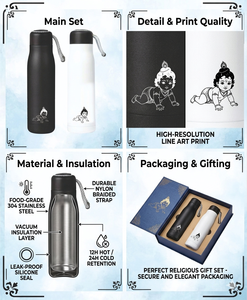 ขวดน้ำโลหะพิมพ์ลายศิลปะพระกฤษณะสำหรับเด็ก - ผลิตภัณฑ์สำนักงานเพื่อการส่งเสริมการขายสำหรับวันแม่ - Product Image 2