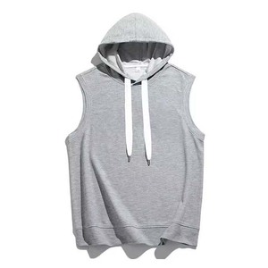 Sudadera con Capucha sin Mangas para Hombre, Color Sólido, Tejida, Transpirable, Talla Grande, Ropa Casual de Verano, Bordada, 100% Algodón - Product Image 3