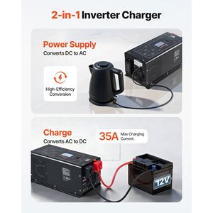 Inverter/Caricabatterie a Onda Pura da 1200W per Sistemi Elettrici RV, da DC 12V a AC 120V, con Display LCD e Telecomando, Bassa Frequenza - Product Image 3