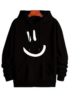 Sweat-shirt à capuche orange à manches longues pour hommes, avec imprimé visage souriant, poche avant, haut décontracté - Product Image 5