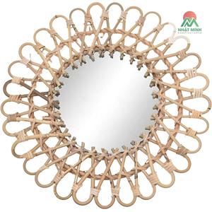 Miroir mural en rotin, miroir rond mural en rotin original en forme de tournesol, décoration - Product Image 1