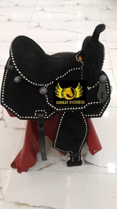 Custom Black Suede Genuine Leather Western Horse Saddle white buckstitch Design Portable Riding Dressage Custom logo - Product Image 3