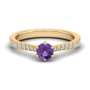 Anillo REYES de Oro Sólido de 14K y 18K con Gema de Amatista de Corte Brillante Redondo de 0.5 Quilates y Moissanita para Mujer, Precio al por Mayor - Product Image 6