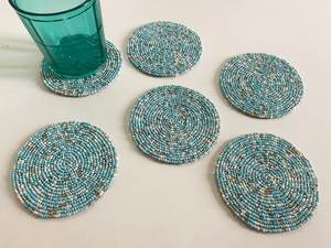 Handmade Beaded Coasters: Blue, Silver, and <b>White</b> (Set of 4/6) - Product Image 3