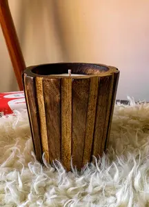 Porte-bougie en bois naturel avec mèche unique, décoration rustique de cabane, éclairage d'ambiance chaleureux, pièce maîtresse pour la maison - Product Image 3