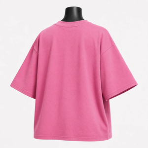 <b>Pink</b> Oversized Women's <b>Crop</b> <b>Top</b> Crew Neck Short Sleeve Letter Print 100% Cotton Jersey Loose Fit Casual Spring Summer Style - Product Image 3