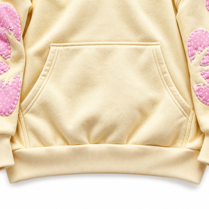 Sweat-shirt unisexe décontracté jaune clair à fermeture éclair en molleton bouclette, coupe oversize, avec poche kangourou, appliqué fleur et patch lettre - Product Image 5