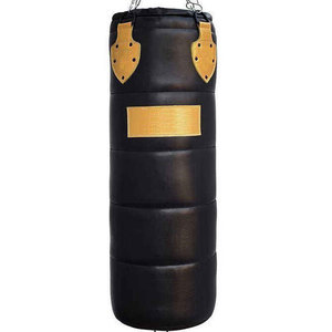 Sac de boxe d'entraînement en similicuir noir avec accents dorés, durable, rempli de sable, pour adultes - Product Image 2