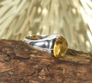 Bague en citrine naturelle |   Bague en argent sterling 925 avec cristal rond cabochon - Product Image 3