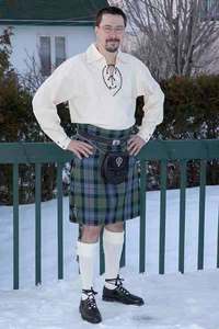 Scottish Tartan Jacobite Men's <b>White</b> Cotton <b>Dress</b> Shirt Full Sleeve Turn Down Collar Formal - Product Image 2