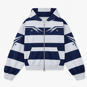 Sudadera con capucha unisex a rayas con cremallera, estampado de rayo, sublimación, algodón, informal, para otoño - Product Image 1