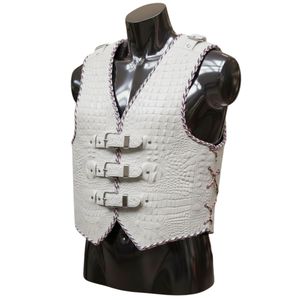 Gilet en cuir véritable gaufré crocodile, gilet en cuir gaufré fait main de qualité supérieure pour hommes, gilet sans manches tendance - Product Image 1