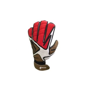 Custom Design Brown and Red German Latex Soccer Full Finger Goalkeeper <b>Gloves</b> 4mm German Flat Palm Latex Emboss Strap - Product Image 2