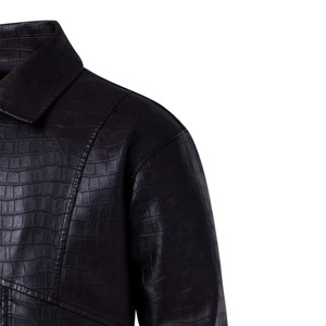 Chaqueta de Cuero Genuino con Grabado de Cocodrilo Negra para Hombre, Transpirable, con Cierre Frontal, Estilo Motero, para Invierno, Color Personalizado - Product Image 6