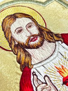 Luxury Hand Embroidered Sacred Heart Figure Patch Bullion <b>Wire</b> Goldwork Applique Religious Embroidery Badge Premium Quality - Product Image 6